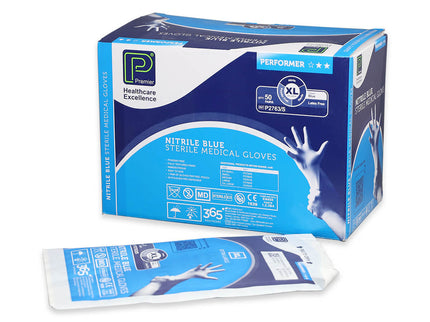 Premier Performer Nitrile Sterile Examination Gloves Blue Extra Large x50