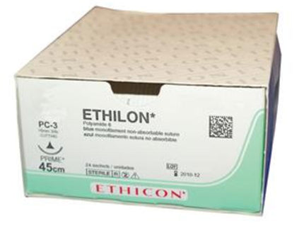 Ethilon Suture 4-0 3/8 Circle Reverse Cutting Needle Black 19mm Needle 45cm Length x12