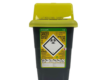 Sharpsafe 1.8L Grey UK Yellow Lid