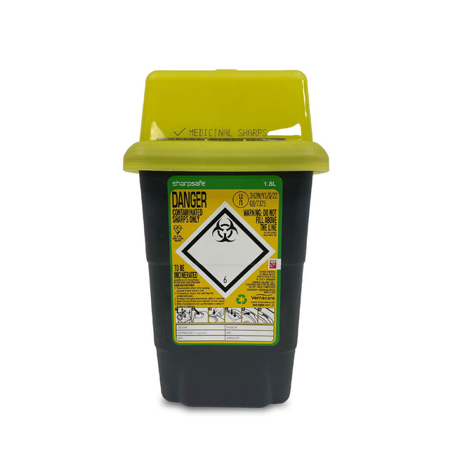Sharpsafe 1.8L Grey UK Yellow Lid