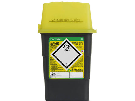 Sharpsafe 1L Grey UK Yellow Lid