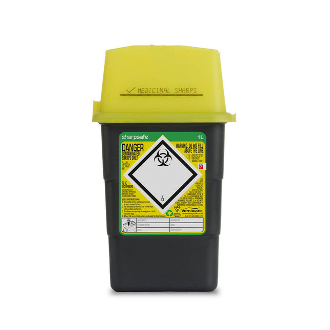 Sharpsafe 1L Grey UK Yellow Lid