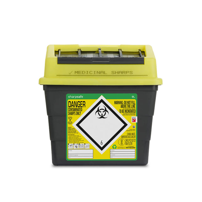 Sharpsafe 9L Grey UK Yellow Lid