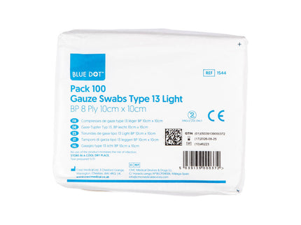 Blue Dot Non-Sterile Gauze Swabs 10cm x 10cm x 100