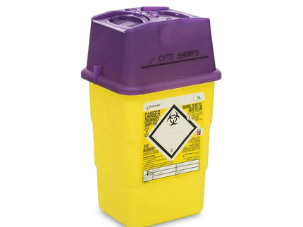 1L Grey Sharps Bin with Purple Lid (Cytotoxic)