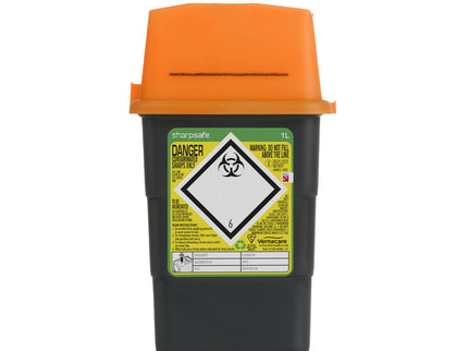 Sharp Safe 1L Grey/ Orange Lid sharps bin