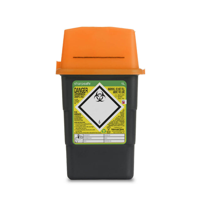 Sharp Safe 1L Grey/ Orange Lid sharps bin
