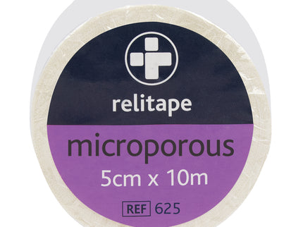 Microporous Tape 5cm x 10m x1 Available in the following sizes:	1.25cm x 10m 2.5cm x 10m	5cm x 10m