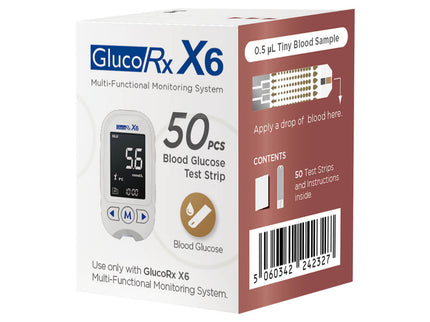 GlucoRx X6 Glucose Test Strips (50 pcs)
