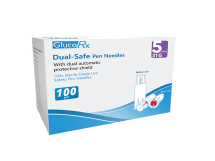 GlucoRx Dual-Safe Pen Needles 5mm/31g (100pcs)