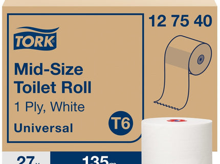 Tork Mid-size T6 Toilet Roll 1ply White 135m x27