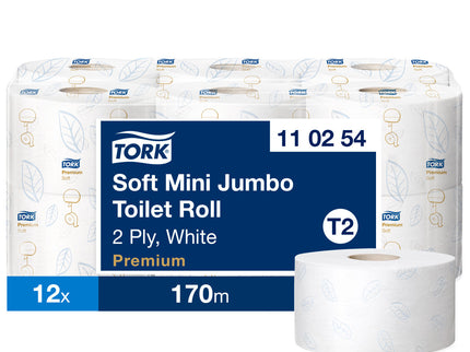 Tork Soft T2 Premium Mini Jumbo Toilet Roll 2ply White 170m x12
