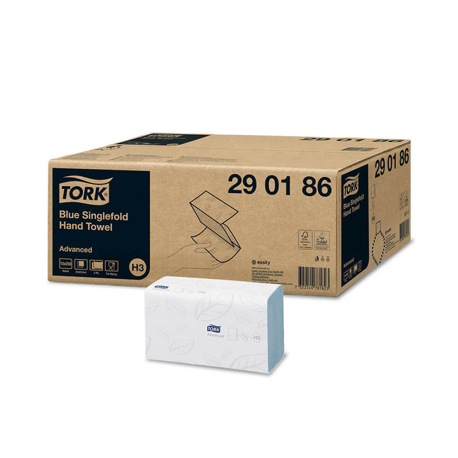 Tork 290186 Blue 2-Ply Singlefold H3 Hand Towel