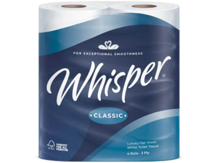 Whisper Classic Toilet Roll 3ply White 4 x 10