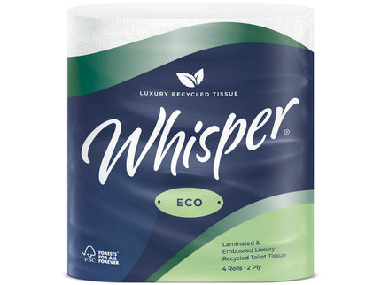 Whisper Eco Luxury Toilet Paper 2ply White 4 x 10