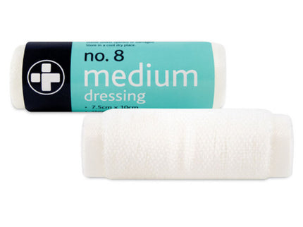 NO.8 FIRST AID DRESSING MEDIUM STERILE 7.5CM x 10CM X 1