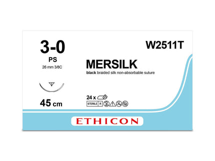 W2511T	MERSILK* Suture	26mm	45cm	black	3-0  2	3/8 circle Conventional Cutting PRIME Needle		x24	D/T x24