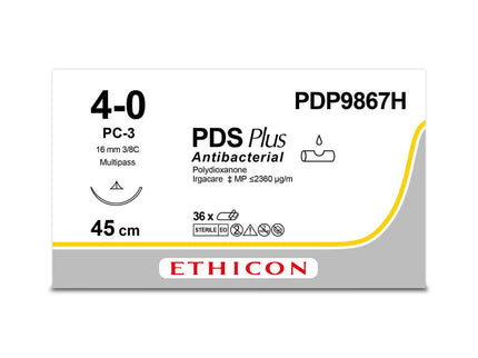 PDS PLUS | Monofilament | Undyed | 4-0 | 45cm | 1xConventional Cutting PC | 16mm | 3/8C | Pack of 36