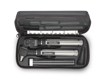 PocketScope Set Inc. Ophthalmoscope, Fibre Optic Otoscope, Integral Throat Illuminator and 2 Handles In a Hard Case