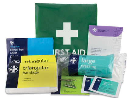 Reliance HSE Travel First Aid Kit in Green Vinyl Pouch 16cm x 18cm x1
