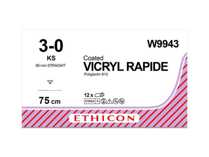 W9943 Coated VICRYL* Rapide Suture 60mm 75cm undyed 3-0 2 Straight Cutting x12