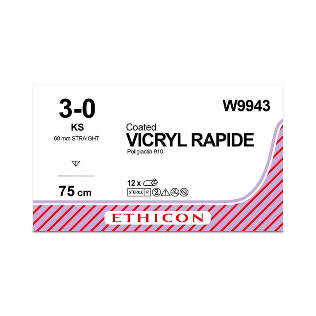 W9943 Coated VICRYL* Rapide Suture 60mm 75cm undyed 3-0 2 Straight Cutting x12