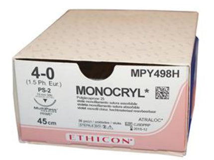 Monocryl Suture 2-0  1/2 Circle Taper Point Plus Violet 31mm Needle 70cm Length x12