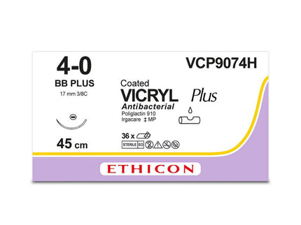 VICRYL PLUS | Braided | Violet | 4-0 | 45cm | 1xTaperpoint Plus | 17mm | 3/8C | Pack of 36
