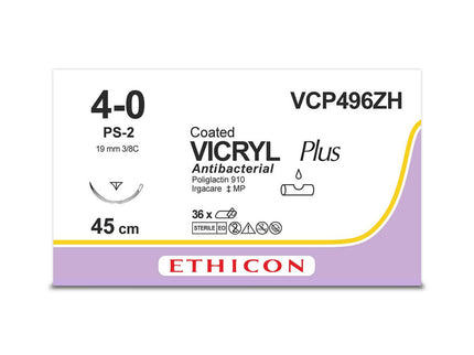 VICRYL PLUS | Braided | Undyed | 4-0 | 45cm | 1xReverse Cutting Prime | 19mm | 3/8C | Pack of 36