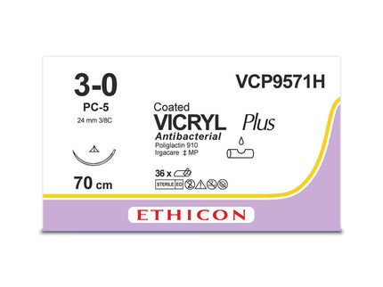 VICRYL PLUS | Braided | Undyed | 3-0 | 70cm | 1xConventional Cutting PC | 19mm | 3/8C | Pack of 36