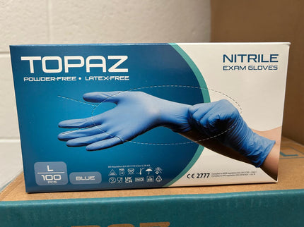 Topaz Blue Nitrile Powder Free Gloves 2 cartons x1000 (20boxes X 100 Gloves) Various sizes, Only £3.79 per Box of 100