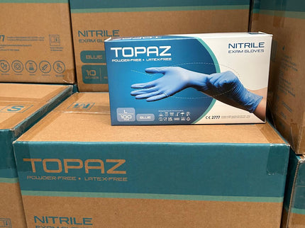 Topaz Blue Nitrile Powder Free Gloves 2 cartons x1000 (20boxes X 100 Gloves) Various sizes, Only £3.79 per Box of 100