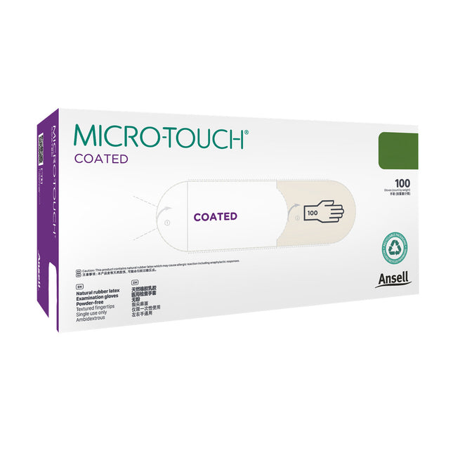 Micro–Touch® Coated Latex Examination Gloves White (X–Small) x100 pairs