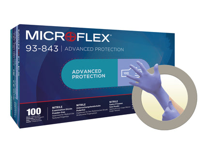 Microflex® 93–843 Non–Sterile Nitrile Examination Gloves Blue (Large 8.5 – 9.0) x100 pairs