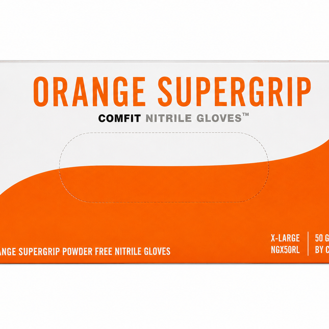 Orange Supergrip (Extra Heavy Duty) 8.5g Nitrile Gloves (50 per box) x10 boxes