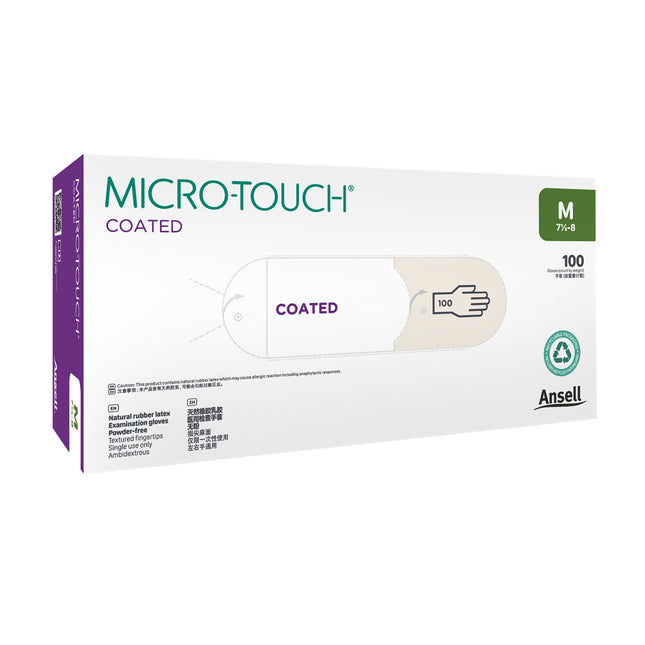 Micro–Touch® Coated Latex Examination Gloves White (Medium) x100 pairs