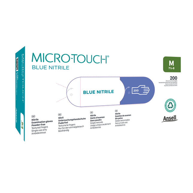 Micro–Touch® Nitrile Examination Gloves Blue (Medium) x200 pairs