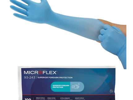 Microflex® 93–243 Non–Sterile Nitrile Examination Gloves Blue (Small 6.5 – 7.0) x100 pairs