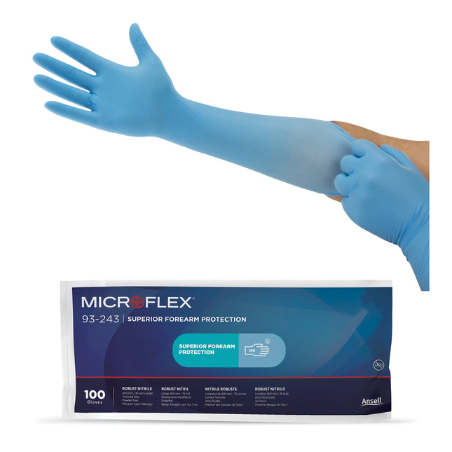 Microflex® 93–243 Non–Sterile Nitrile Examination Gloves Blue (Small 6.5 – 7.0) x100 pairs