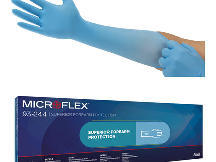Microflex® 93–244 Non–Sterile Extra–Long Nitrile Examination Gloves Blue (XX–Large 10.5 – 11.0) x1000 pairs