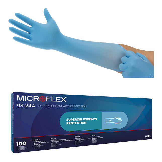 Microflex® 93–244 Non–Sterile Extra–Long Nitrile Examination Gloves Blue (XX–Large 10.5 – 11.0) x1000 pairs