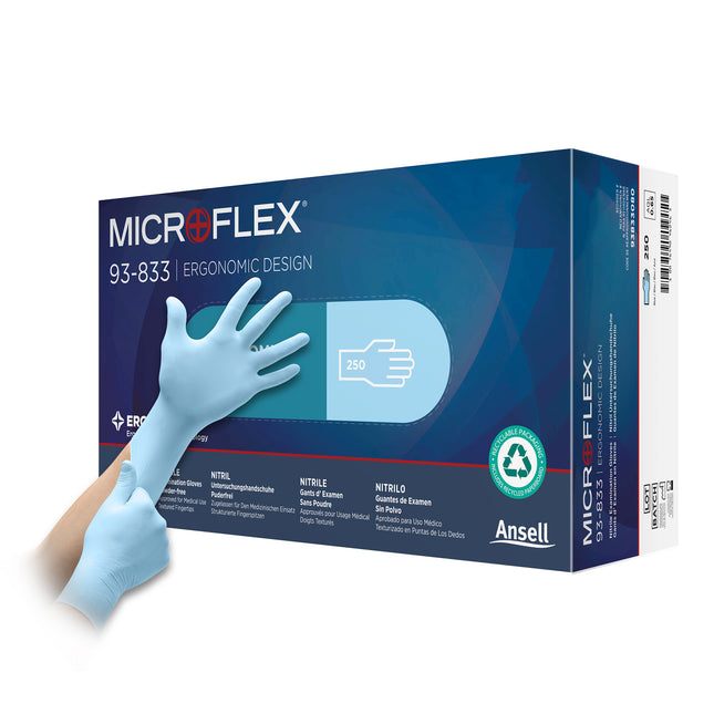 Microflex® 93–833 Non–Sterile Nitrile Examination Gloves Blue (X–Large 9.5 – 10.0) x230 pairs