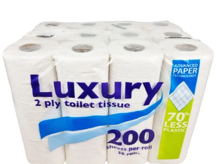 Toilet Roll Luxury 2 Ply White 200 Sheets per Roll  x36 rolls