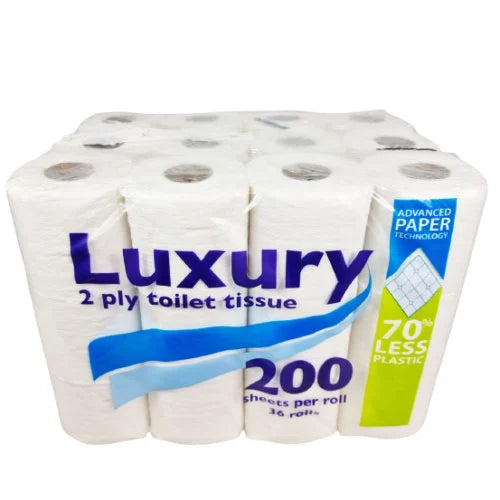 Toilet Roll Luxury 2 Ply White 200 Sheets per Roll  x36 rolls