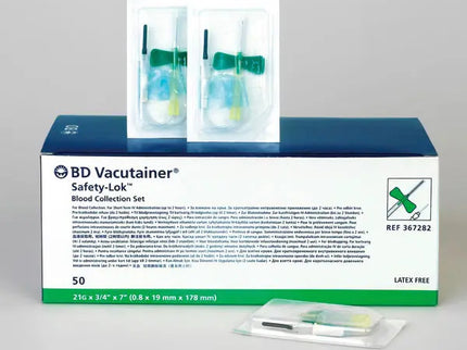 BD Vacutainer Blood Collection Set 21G (0.8 x 19 mm), 18 cm tube, luer adapter, Green x50 *367282