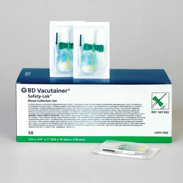 BD Vacutainer Blood Collection Set 21G (0.8 x 19 mm), 18 cm tube, luer adapter, Green x50 *367282
