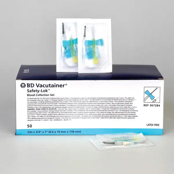 BD Vacutainer Blood Collection Set 23 G (0.6 x 19 mm) 18 cm tube, luer adapter, Light Blue x50 *367284