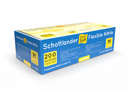 Schottlander® Super Soft Flexible Nitrile Gloves Blue (Medium) x200 pairs