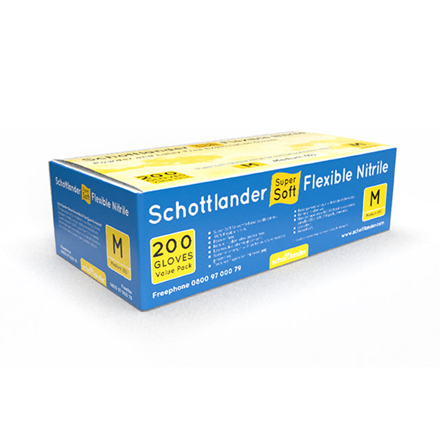 Schottlander® Super Soft Flexible Nitrile Gloves Blue (Medium) x200 pairs