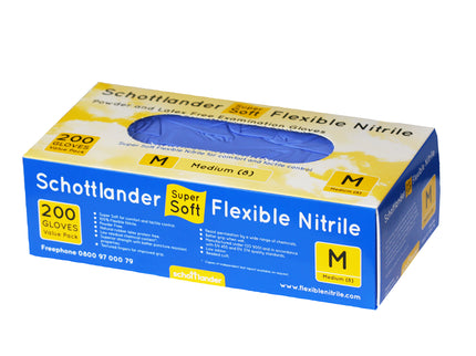 Schottlander® Super Soft Flexible Nitrile Gloves Blue (Medium) x200 pairs
